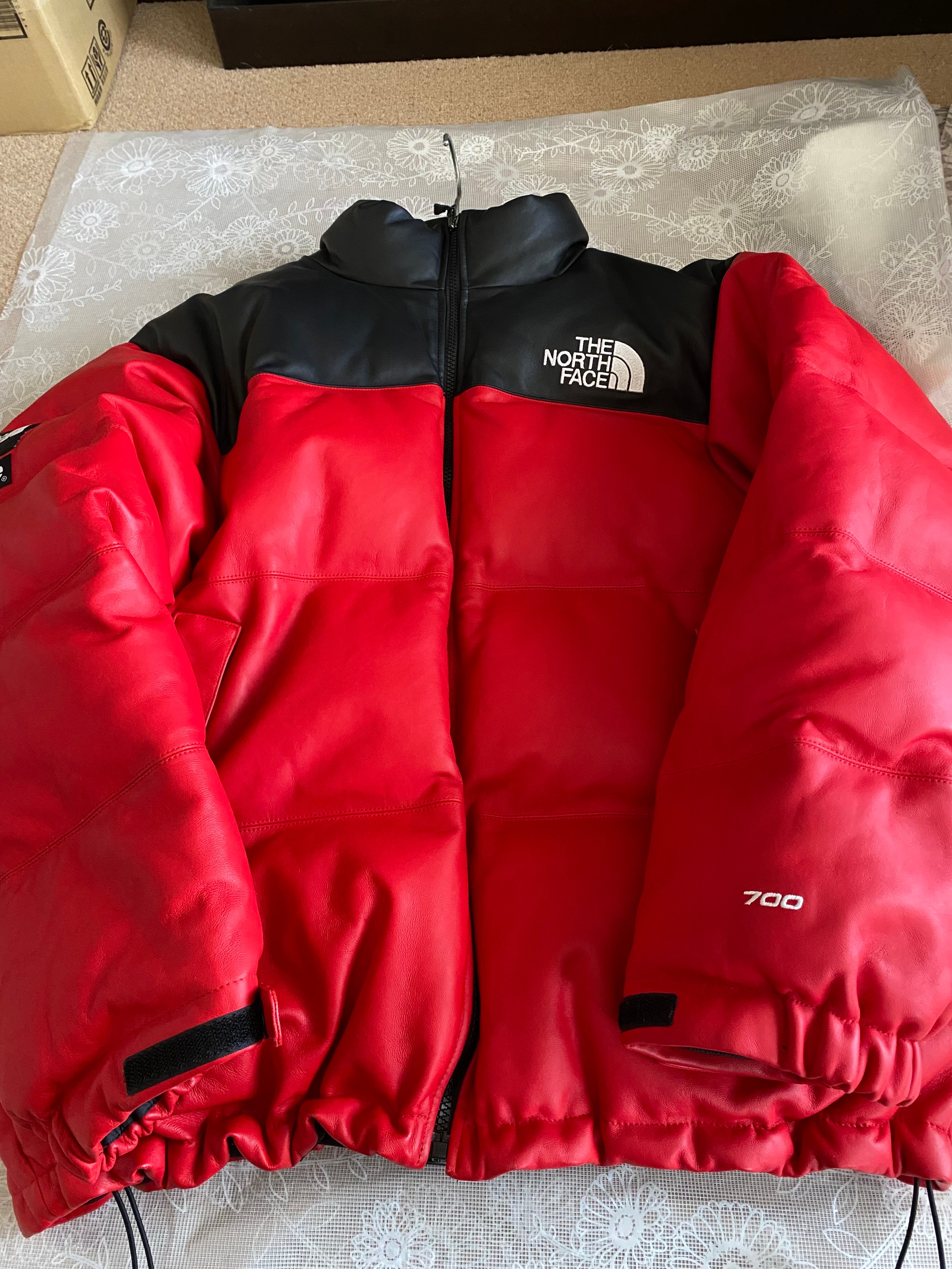 Supreme x The North Face Leather Nuptse Jacket "Red"