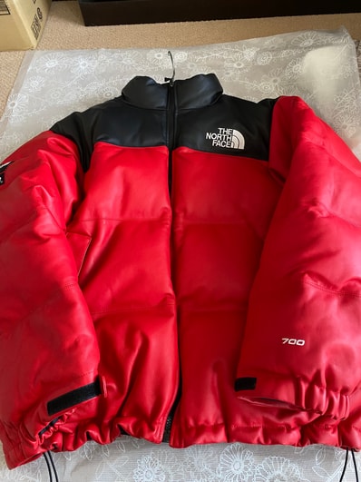 Supreme x The North Face Leather Nuptse Jacket "Red"