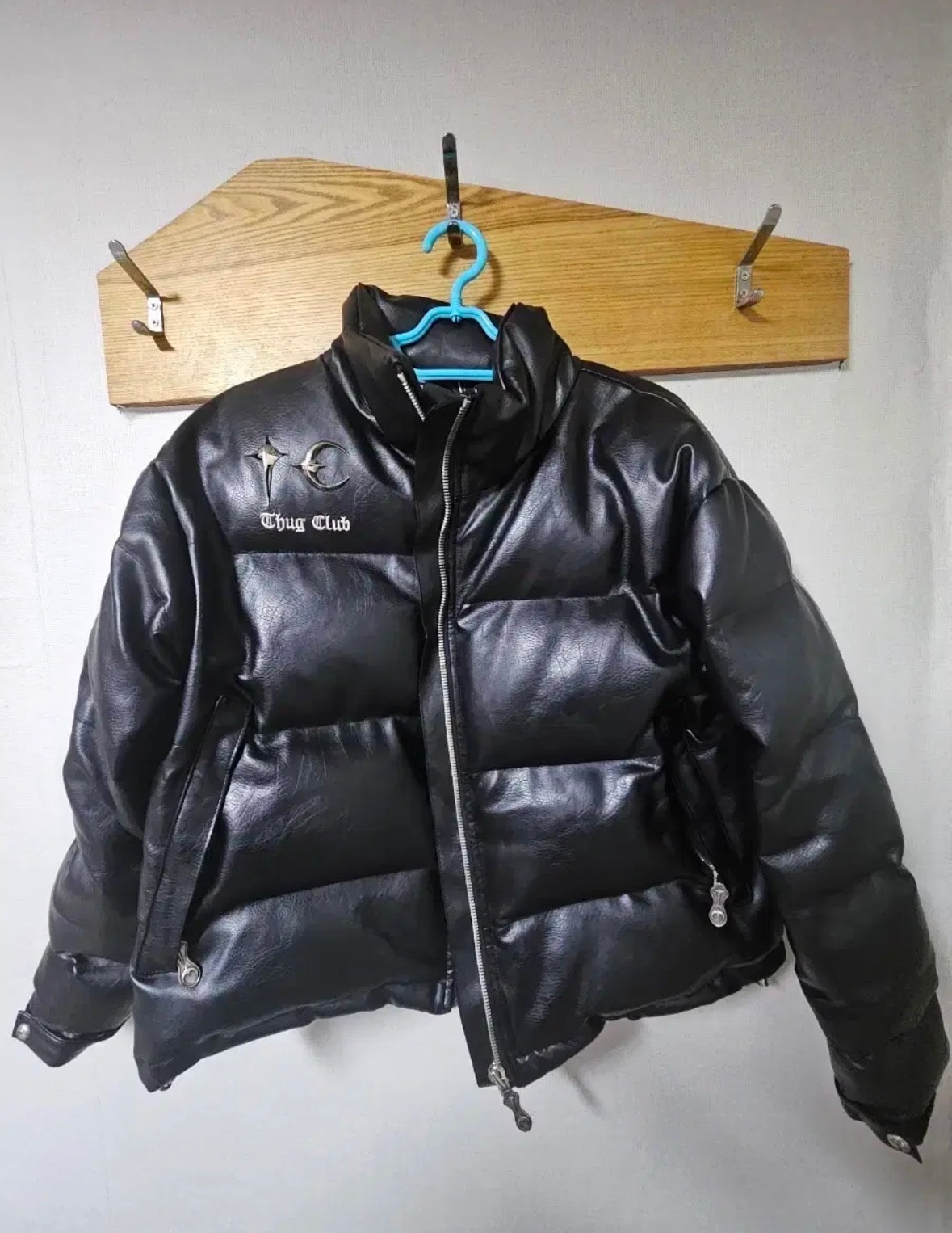 サグクラブ TC レザー パファー ジャケット "ブラック"