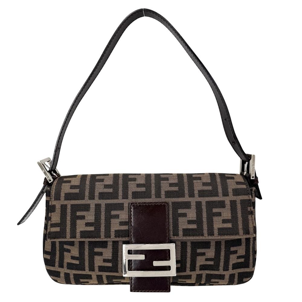 FENDI フェンディ ショルダーバッグ ズッカ マンマバケット 肩掛け 26424 キャンバス レザー ブラウン 茶 シルバー金具 レディース【中古品】