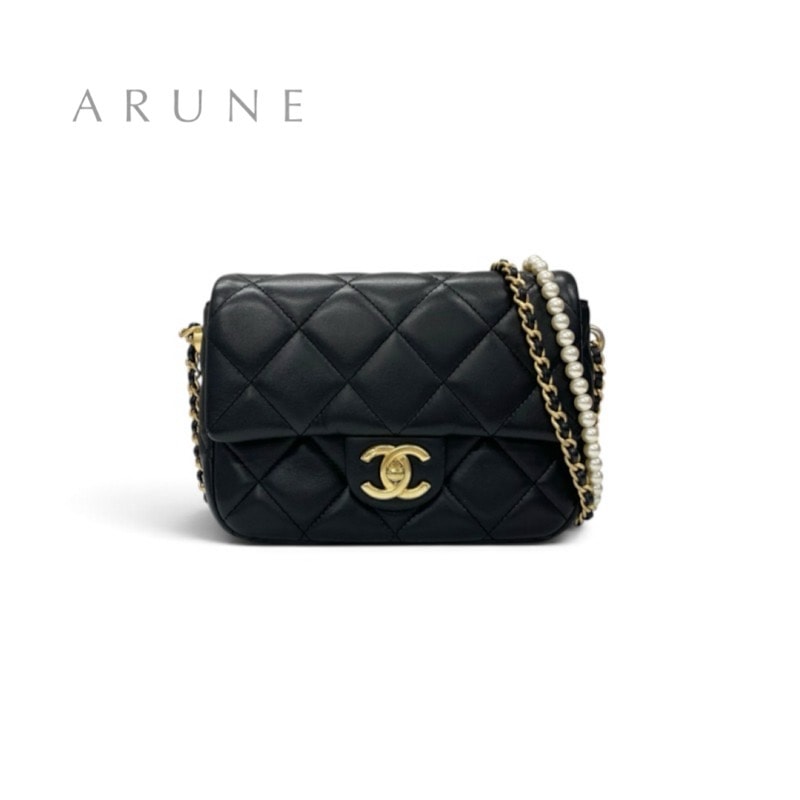 シャネル CHANEL バッグ ショルダーバッグ ブラック 黒 ゴールド ミニマトラッセ ココマーク ターンロック シングルフラップ チェーン パール