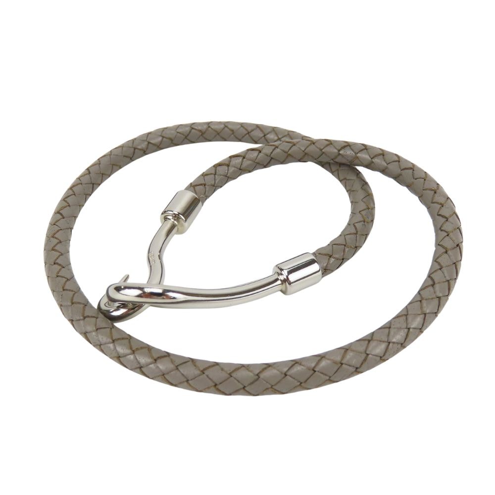 【中古】 エルメス ブレスレット ジャンボ レザー メタル グレー シルバー金具 2重 編み込み レディース 女性 HERMES