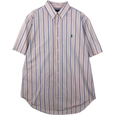 古着 ラルフローレン Ralph Lauren CLASSIC FIT クラシックフィット 半袖 ボタンダウン ストライプシャツ メンズM相当/eaa641181