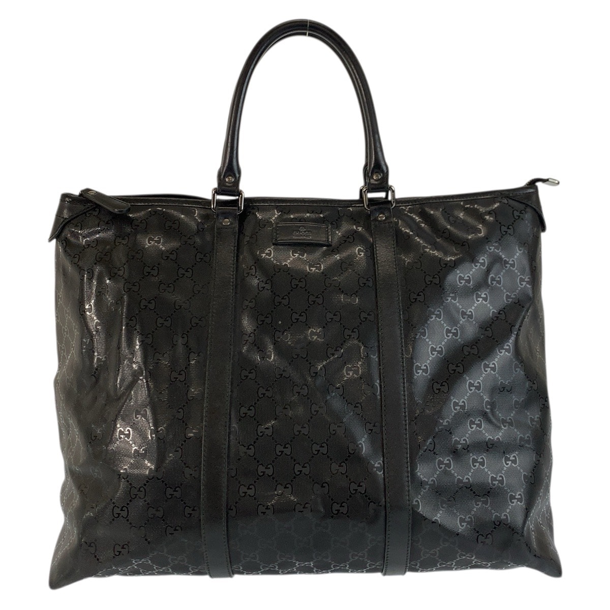 美品 GUCCI グッチ GGインプリメ ブラック 黒 PVC レザー/ トートバッグ ボストンバッグ 601222 【中古】
