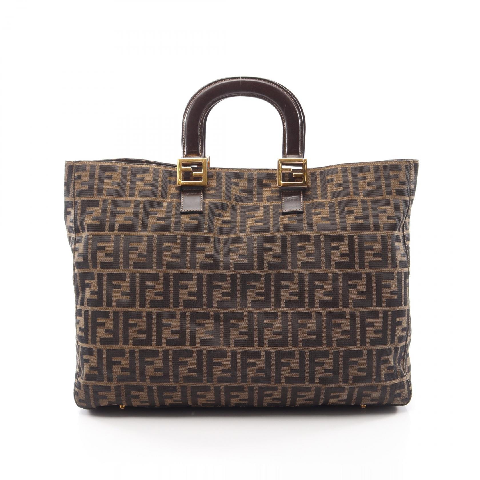 フェンディ FENDI ズッカ トートバッグ バッグ キャンバス レザー レディース ブラウン系 / ブラック系 【中古】