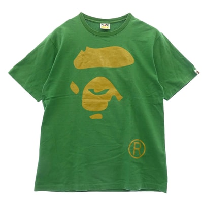 A BATHING APE アベイシングエイプ Tシャツ Big Face ビッグフェイス 大猿 プリント 半袖 Tシャツ カットソー グリーン系 ゴールド系 XL【中古】