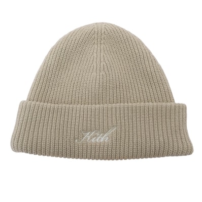 KITH キス 帽子 21-095-061-0004-4-0 ロゴ ニット帽 ビーニー ベージュ系【中古】