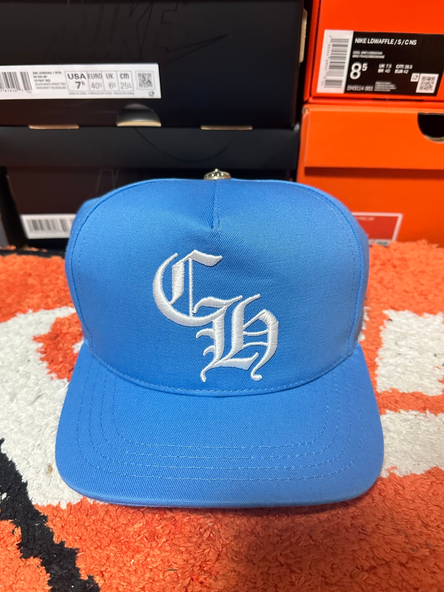 Chrome Hearts Baseball Cap 5 Panel CH "Light Blue/White"