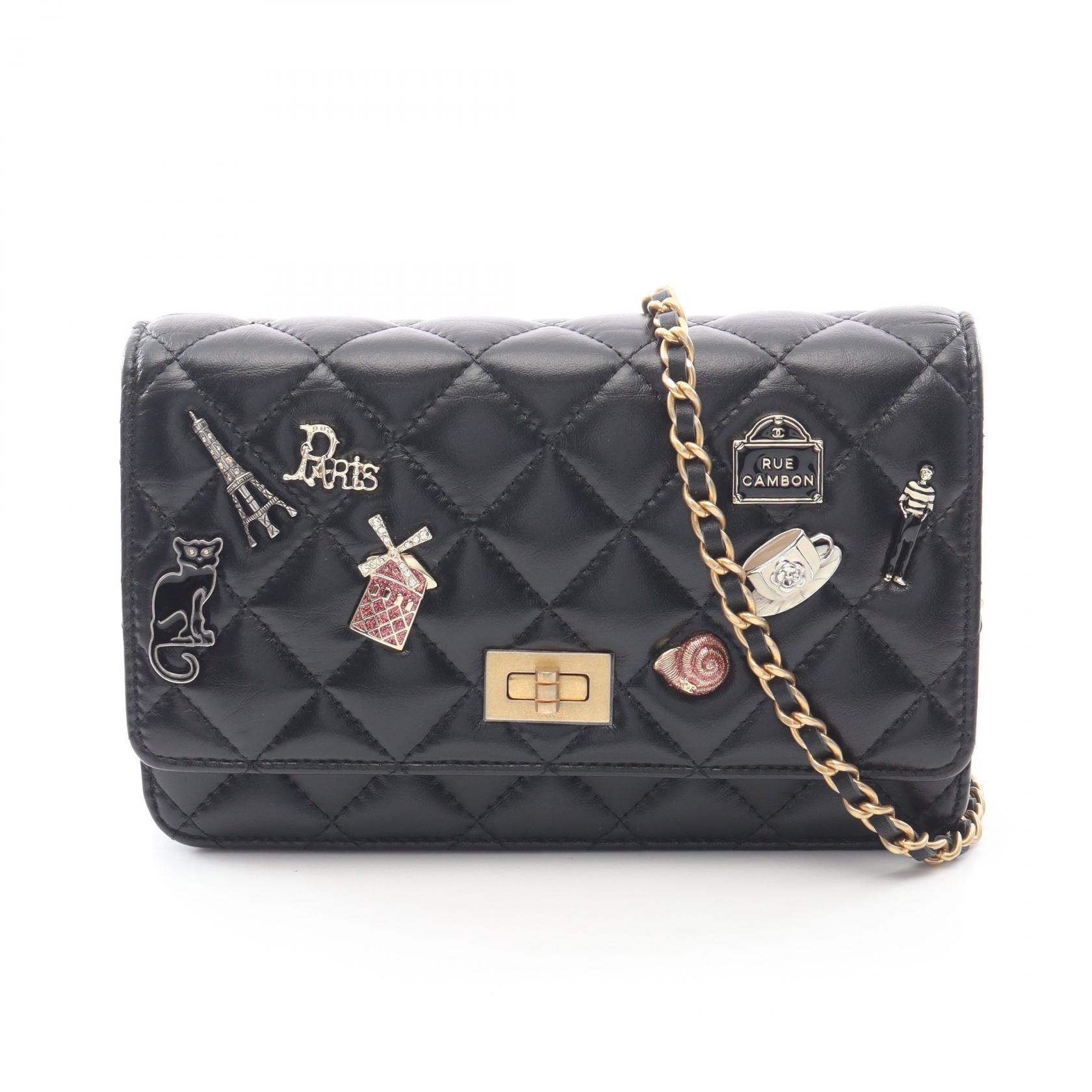シャネル CHANEL マトラッセ 2.55 アイコンチャーム ショルダーバッグ バッグ ラムスキン(羊革) レディース ブラック系 A80834 【中古】