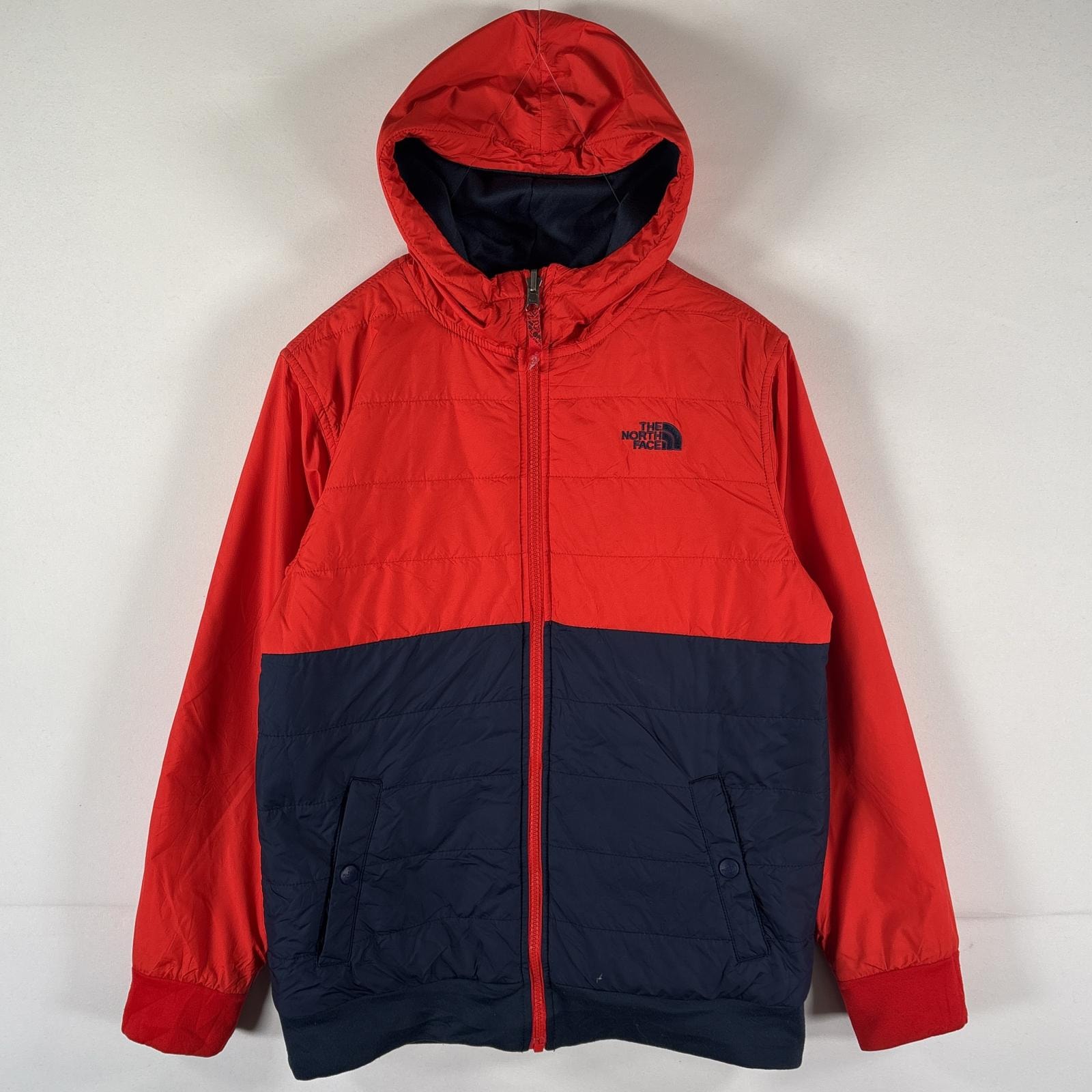 古着 ザ・ノースフェイス THE NORTH FACE リバーシブルナイロンジャケット パーカー ツートンカラー ボーダー アウトドア L(14ー16)  オレンジ ボーイズ