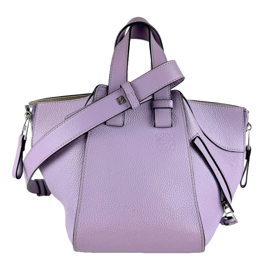 ロエベ LOEWE ハンドバッグ ショルダーバッグ ハンモック コンパクト レザー ライトパープル シルバー レディース【中古】 z9429