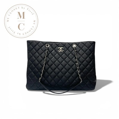 シャネル CHANEL バッグ トートバッグ ラムスキン ブラック シルバー ココマーク マトラッセ ターンロック チェーン