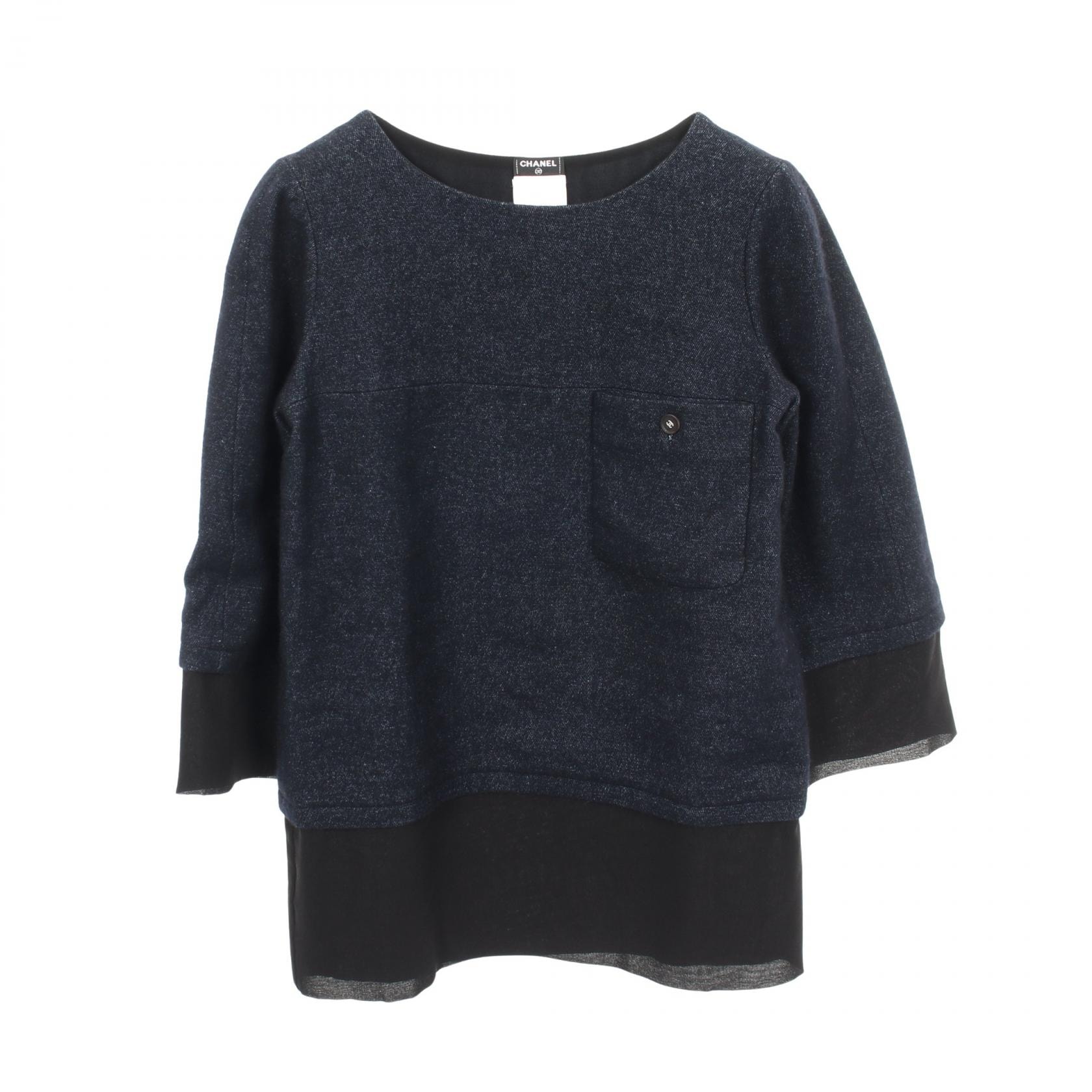 シャネル CHANEL ココマークボタン 衣料品 トップス ファブリック カシミヤ レディース ネイビー系 / ブラック系 P44279W05191 【中古】
