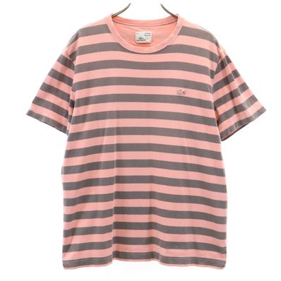 LACOSTE ラコステ ボーダー柄 半袖 ヴィンテージウォッシュド Tシャツ 4 ピンク