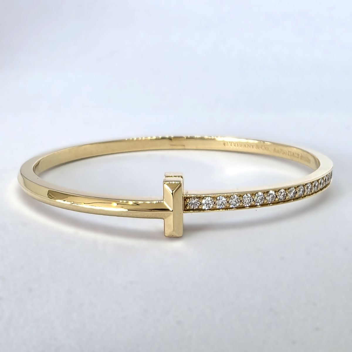 TIFFANY&Co. ティファニー Tワン ナロー ダイヤモンド ヒンジ バングル S K18YG 750 ブレスレット 68315662 K18イエローゴールド ゴールド レディース【中古】