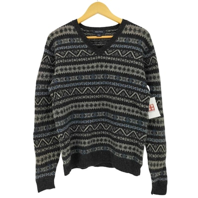 90-00s ノルディック柄 Vネック ウールニット【1139464854252】