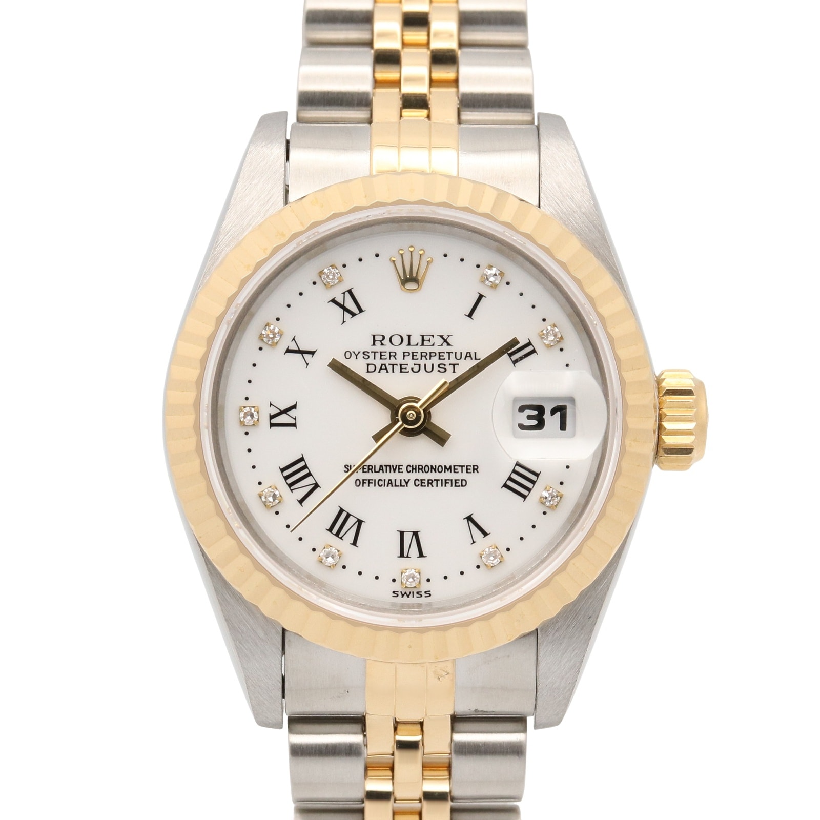 ロレックス ROLEX デイトジャスト W番 腕時計 時計 K18(イエローゴールド) ステンレススチール レディース ホワイト系 ローマ 69173 【中古】