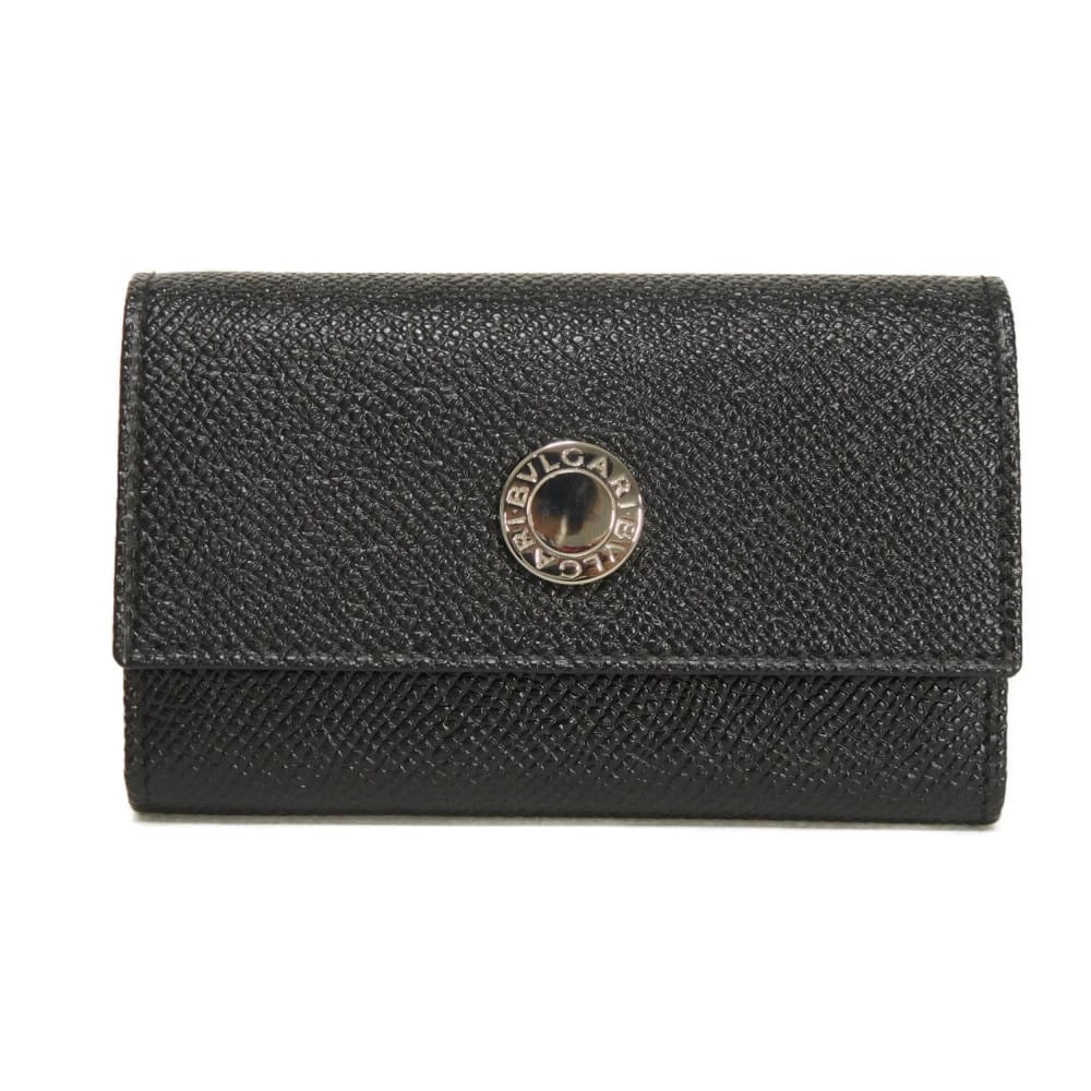 BVLGARI ブルガリ クラシコ 6連 キーホルダー ロゴボタン グレイン カーフ シルバー スナップボタン 二つ折り ロゴ メタル ブラック キーケース 20234