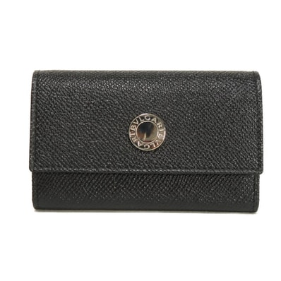 BVLGARI ブルガリ クラシコ 6連 キーホルダー ロゴボタン グレイン カーフ シルバー スナップボタン 二つ折り ロゴ メタル ブラック キーケース 20234