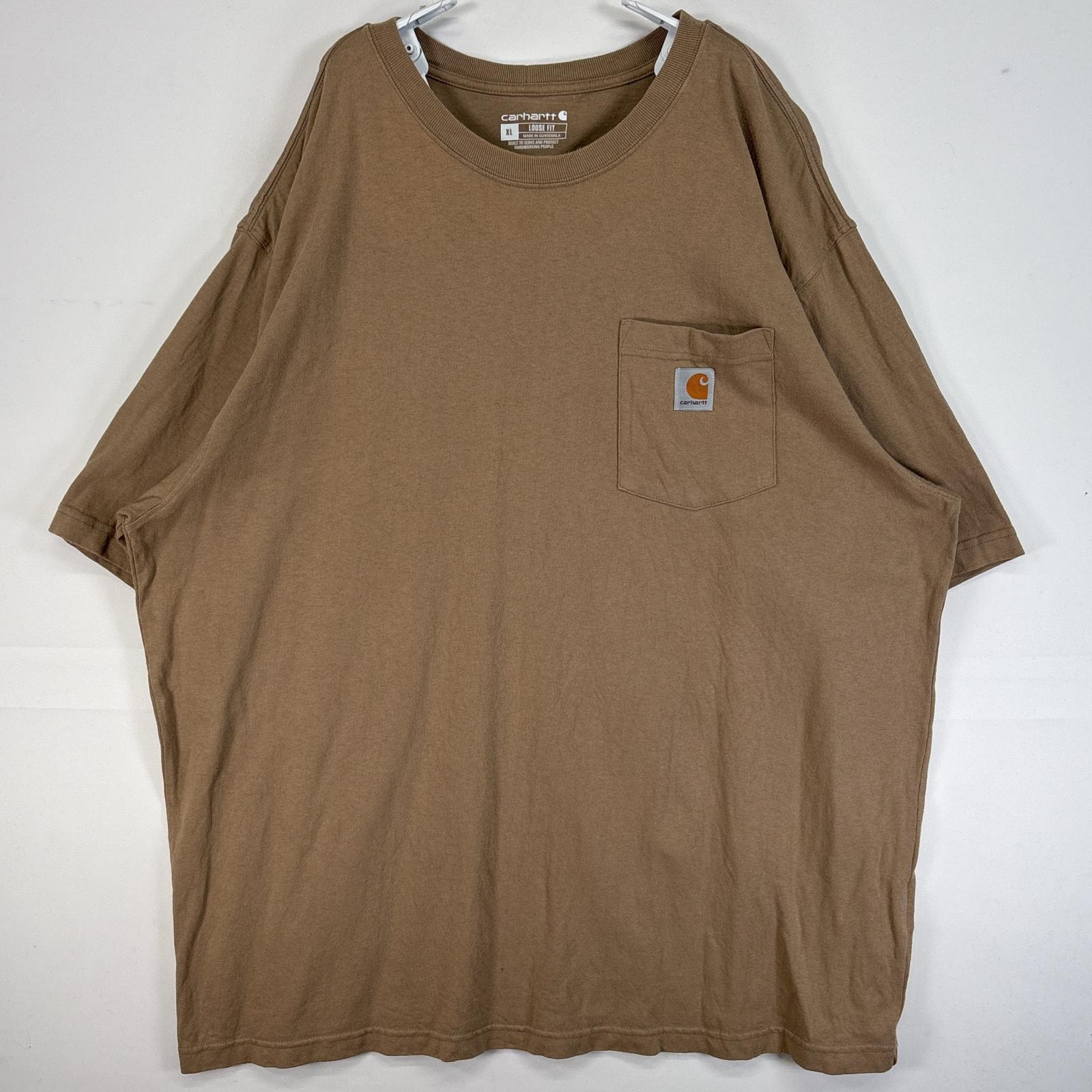古着 カーハート Carhartt 半袖Tシャツ ワンポイント ロゴ 大きいサイズ 肉厚 フェード 胸ポケ XL  ベージュ 無地 メンズ