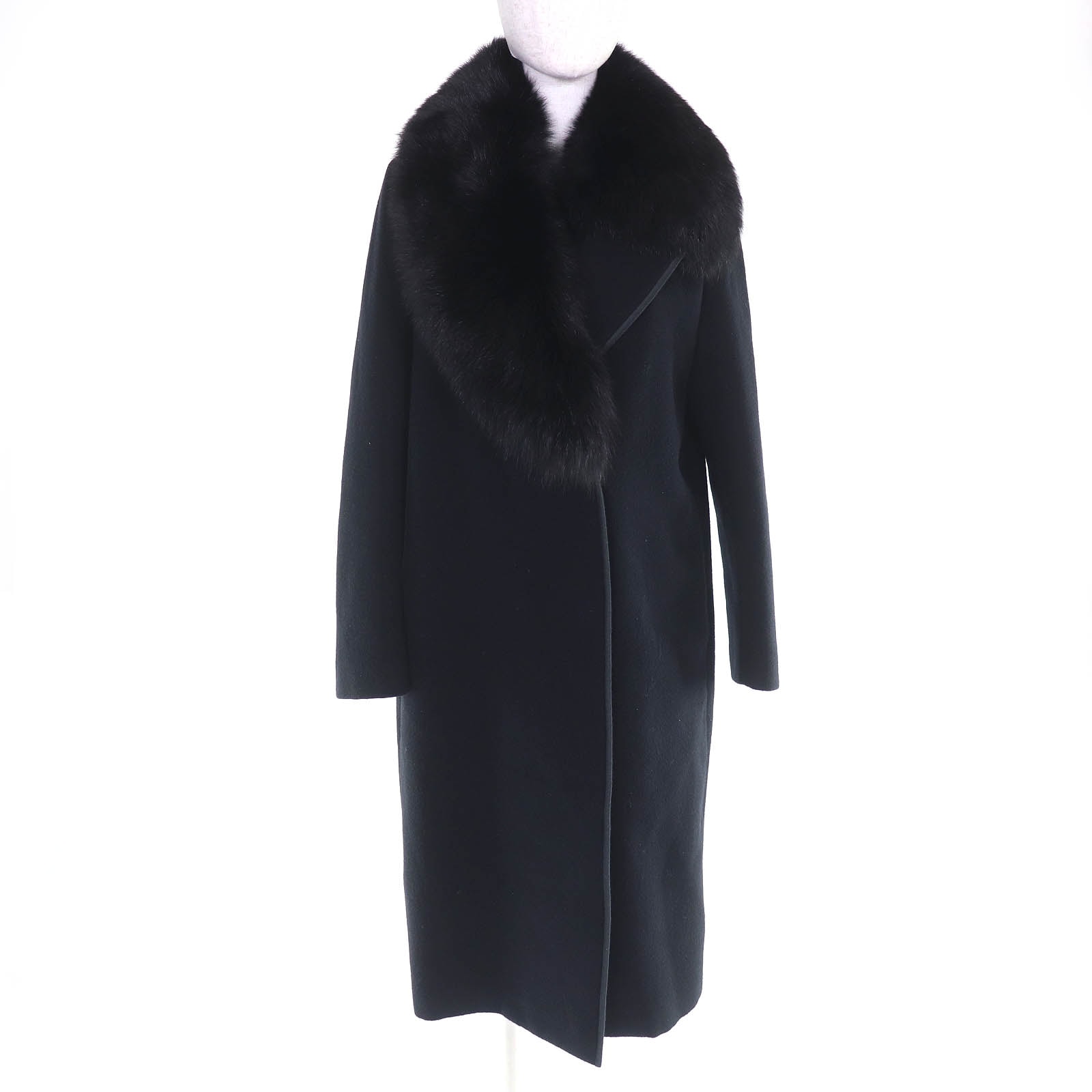 極美品 フェンディ フォックスファー チェスターコート 黒 40 FF8677