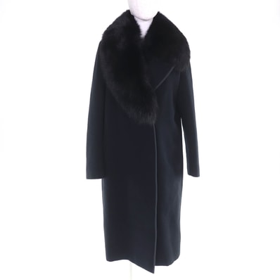 極美品 フェンディ フォックスファー チェスターコート 黒 40 FF8677