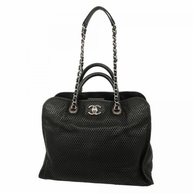 【6cd5050-k】シャネル ハンドバッグ チェーンショルダー フレンチリビエラ レザー ブラック シルバー金具 2wayバッグ【中古】レディース