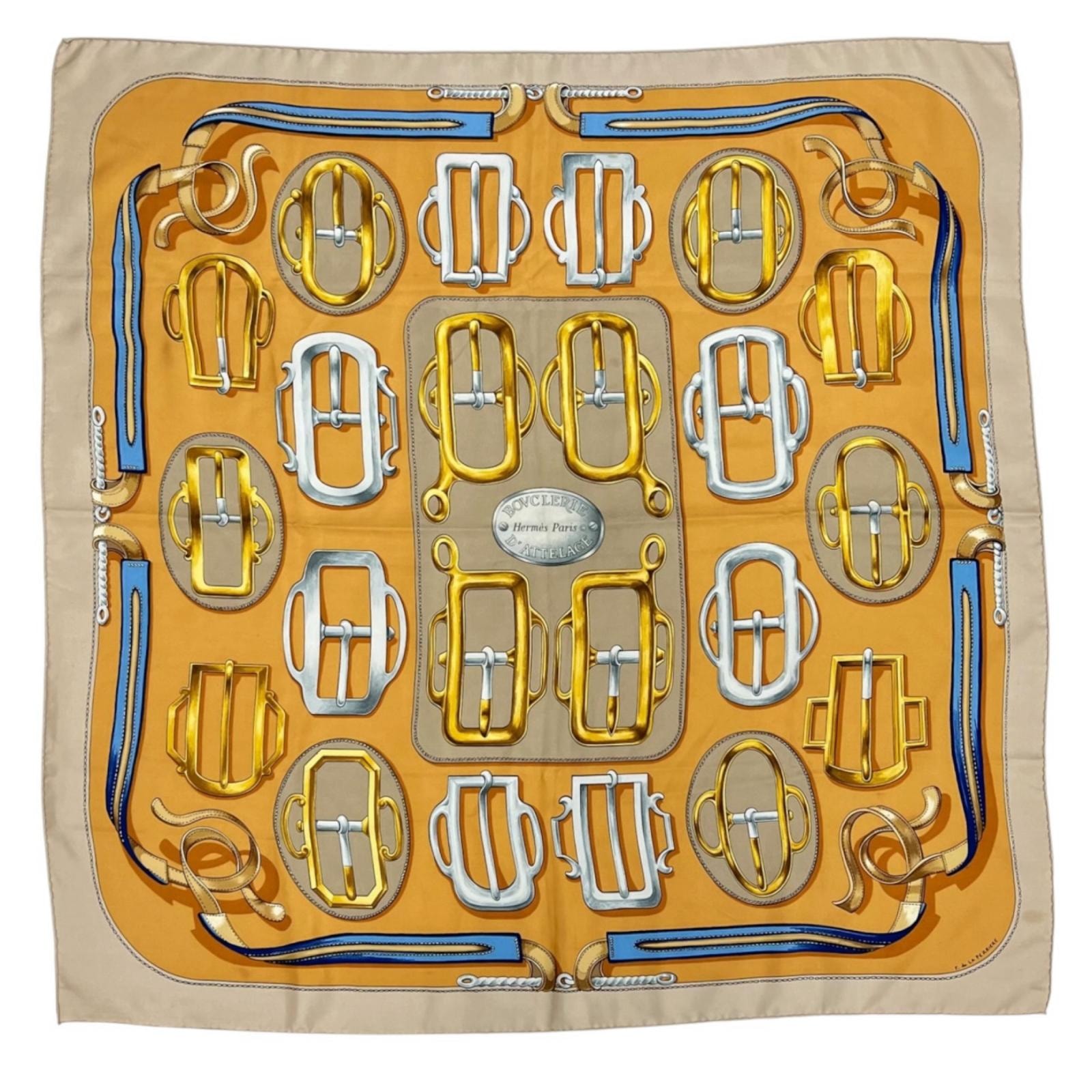 HERMES エルメス カレ90 スカーフ シルク ブラウン レディース BOUCLERIE D'ATTELAGE(アトラージュのバックル/ブックルリー・ダッテラージュ)【中古】