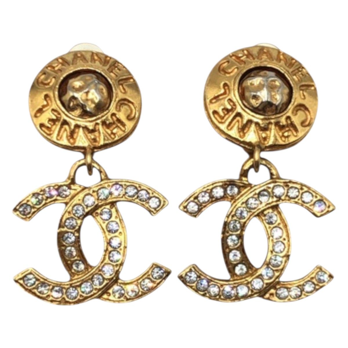 CHANEL シャネル ヴィンテージ CCマーク ラインストーン ゴールド メタル イヤリング 504798 【中古】