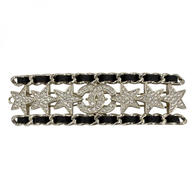 CHANEL シャネル ヘアアクセサリー バレッタ ヘアクリップ ココマーク スター 星 アクセサリー ファッションアイテム GP レザー ラインストーン B23C ゴールド ブラック 黒 レディース 約15.3g 美品 2023年【中古品】