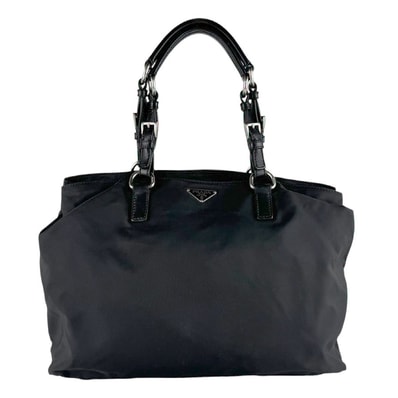 プラダ PRADA ハンドバッグ ナイロン/レザー ブラック シルバー レディース【中古】 z9559