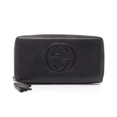 グッチ GUCCI ソーホー インターロッキングG ラウンド長財布 財布 レザー レディース ブラック系 308004 【中古】