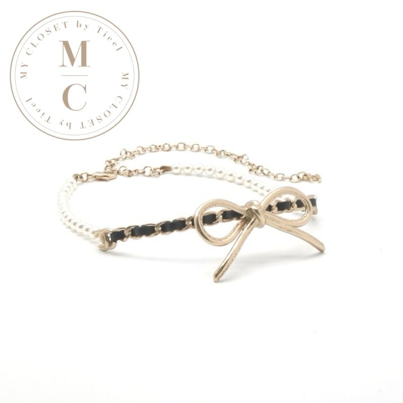 シャネル CHANEL ネックレス ペンダント チョーカー ゴールド ブラック ホワイト ココマーク リボン チェーン パール