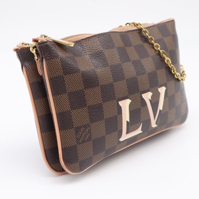 LOUIS VUITTON ルイ・ヴィトン ダミエ ポシェット ドゥーブル N60254 ショルダーバッグ ブラウン ベージュ ピンク コーティングキャンバス レザー レディース