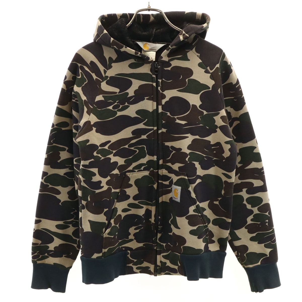 Carhartt カーハート カモフラ柄 長袖 ジップパーカー S ベージュ 迷彩 裏起毛