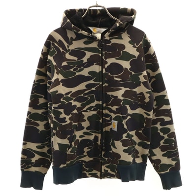 Carhartt カーハート カモフラ柄 長袖 ジップパーカー S ベージュ 迷彩 裏起毛