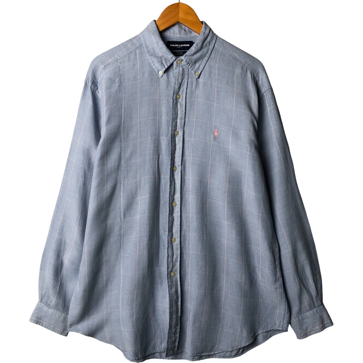 古着 ラルフローレン Ralph Lauren RALPH LAUREN GOLF チェック柄 長袖 リネン×シルク ボタンダウンシャツ メンズM相当/eaa584573