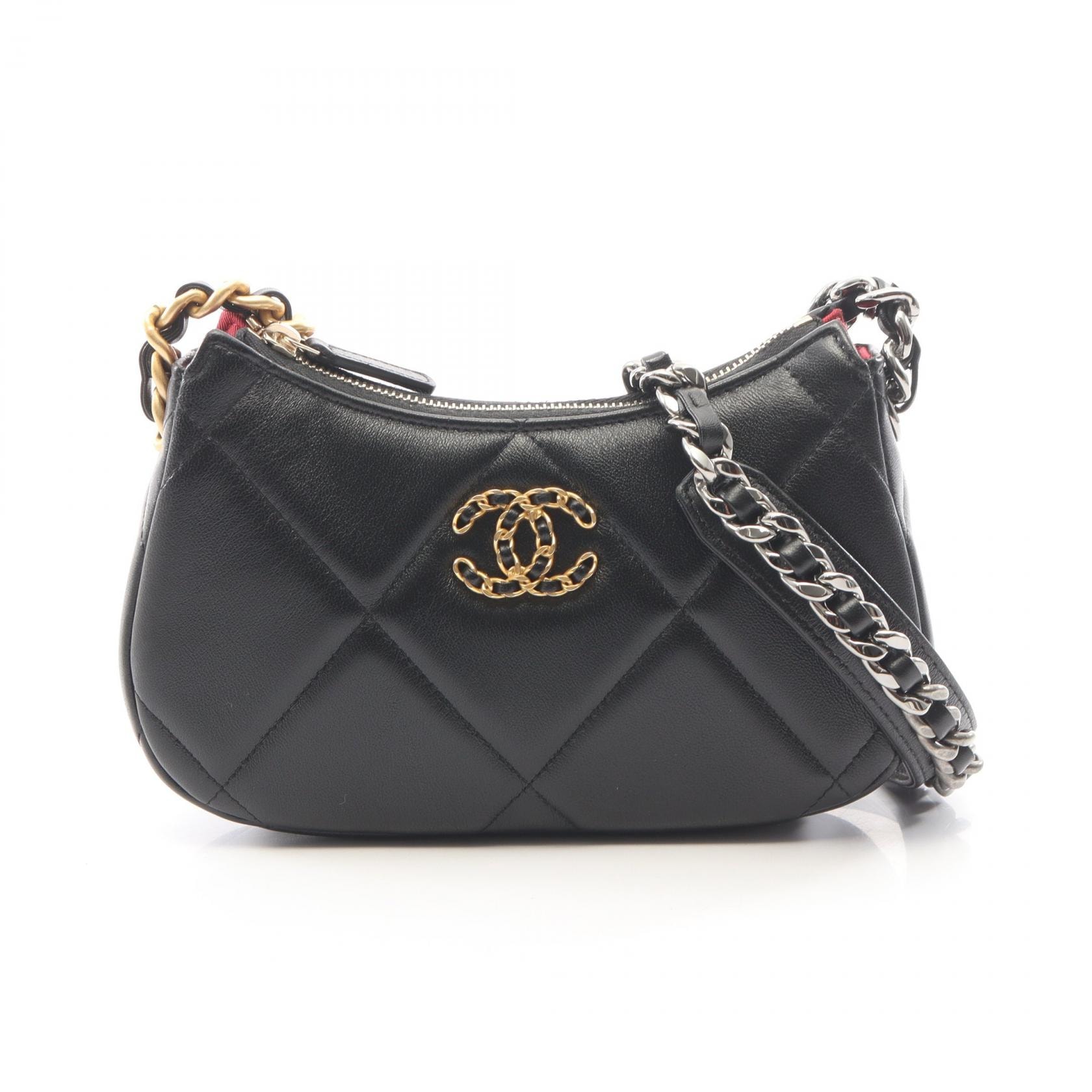シャネル CHANEL シャネル19 マトラッセ スモール ホーボー コンビ金具 ショルダーバッグ バッグ ラムスキン(羊革) レディース ブラック系 AP3676 【中古】