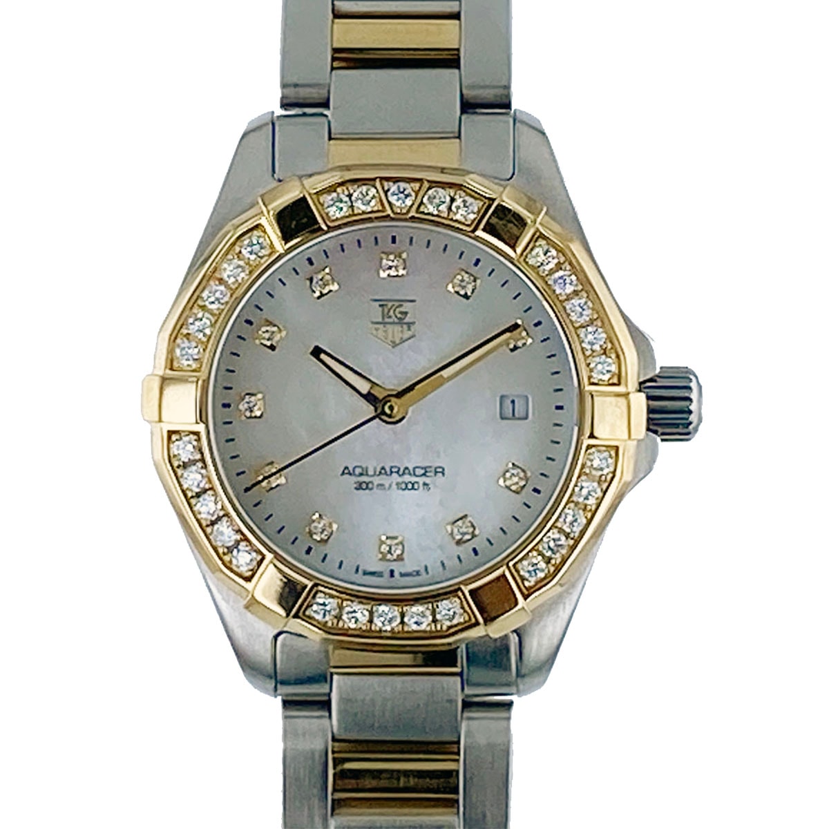 TAG HEUER タグホイヤー アクアレーサー ベゼルダイヤ 11P MOP 27mm 腕時計 WAY1453.BD0922 ステンレススチール シルバー ゴールド クオーツ  レディース【中古】