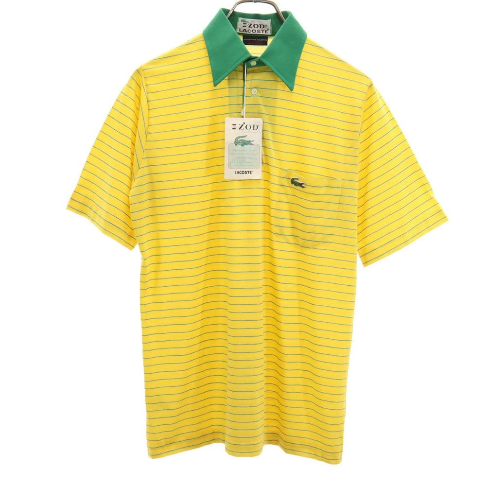 未使用 IZOD LACOSTE アイゾッドラコステ 70s 80s ヴィンテージ デッドストック ボーダー柄 半袖 ポロシャツ S イエロー