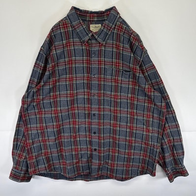 古着 エルエルビーン L.L.Bean 長袖 フランネルシャツ チェック柄 胸ポケット ボタンダウン 大きいサイズ XL グレー メンズ