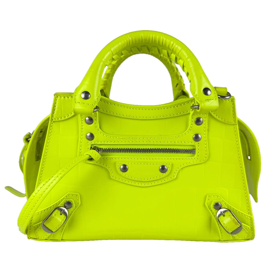 バレンシアガ BALENCIAGA ハンドバッグ ショルダーバッグ ネオ クラシック シティ ミニ 型押しレザー ネオンイエロー レディース 638524【中古】 z9260