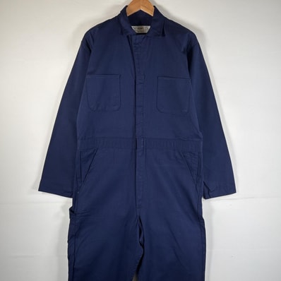 古着 レッドキャップ RED KAP 長袖つなぎ オールインワン ワーク 作業着 大きいサイズ ボタンフライ サイドポケット 42 LN ネイビー 無地 メンズ