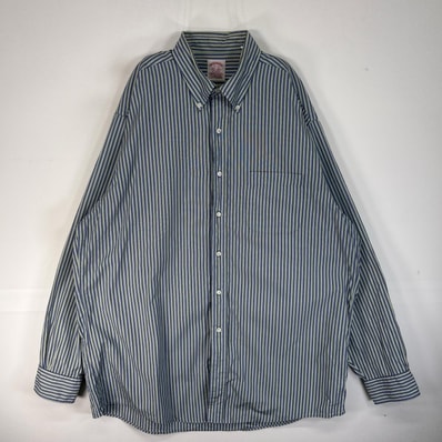 古着 70's~80's/70年代~80年代 ヴィンテージ ブルックスブラザーズ Brooks Brothers 長袖シャツ ストライプ ボタンダウン 胸ポケ XL ブルー系 マルチカラー メンズ