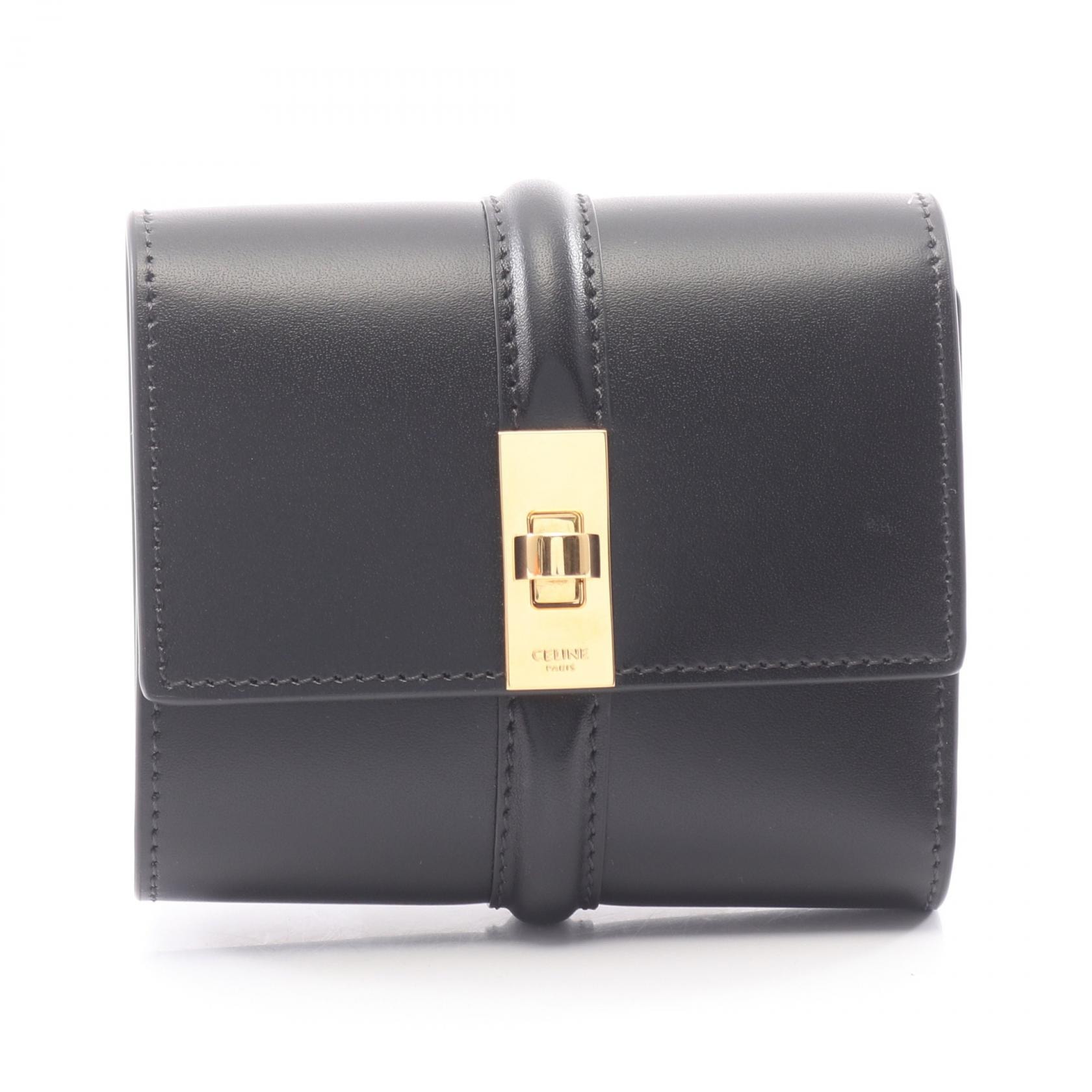 セリーヌ CELINE スモール トリフォールドウォレット 16 セーズ 三つ折り財布 財布 レザー レディース ブラック系 10F523CQ7.04LU 【新品】