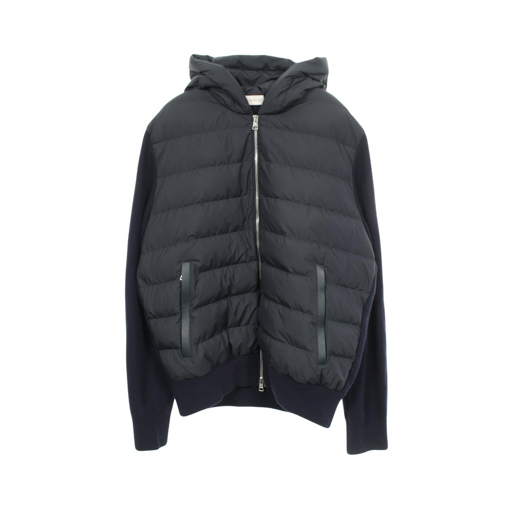 モンクレール MONCLER CARDIGAN TRICOT ニット切替 フード付き ダウンジャケット 衣料品 アウター ウール カシミヤ ポリエステル / レザー メンズ ネイビー系 【中古】