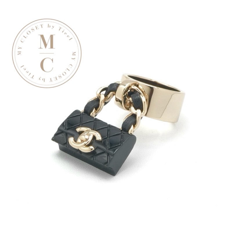 シャネル CHANEL リング 指輪 ゴールド ブラック ココマーク マトラッセ バッグチャーム