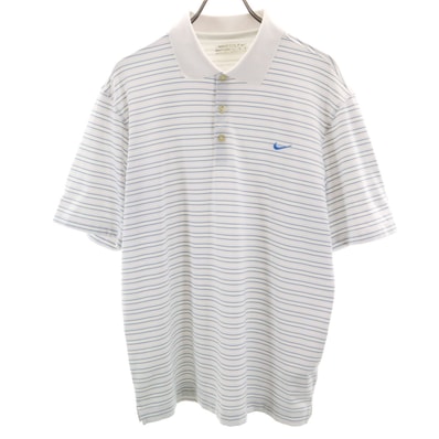 NIKE GOLF ナイキゴルフ ボーダー柄 半袖 ポロシャツ L ホワイト