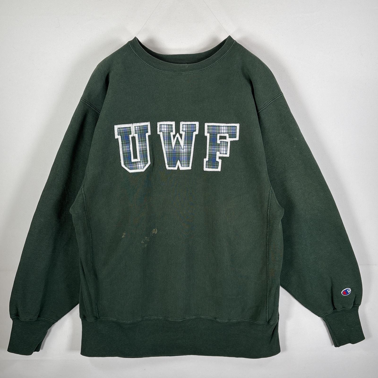 古着 90's/90年代 チャンピオン Champion スウェット リバースウィーブ クルーネック カレッジ UWF  グリーン メンズ
