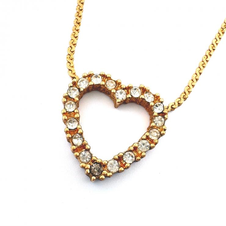 クリスチャンディオール Christian Dior ネックレス ハート ラインストーン ヴィンテージ GP メッキ【鑑定済み】正規品